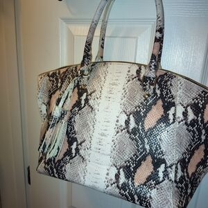 JustFab Snake Print Tote in Black and Cream